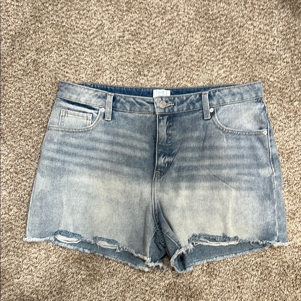 Time and Tru Blue Jean Shorts with Distressed Frayed Hem